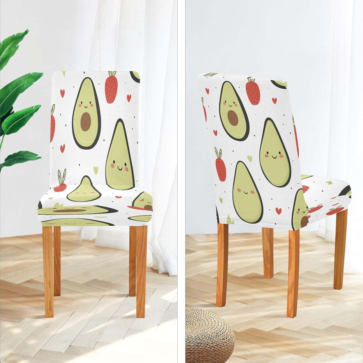 ALAZA Chair Covers for Dining Room, Avocado Strawberry Heart Stretch Chair Cover Sets Chair Protector for Formal Dining Celebration