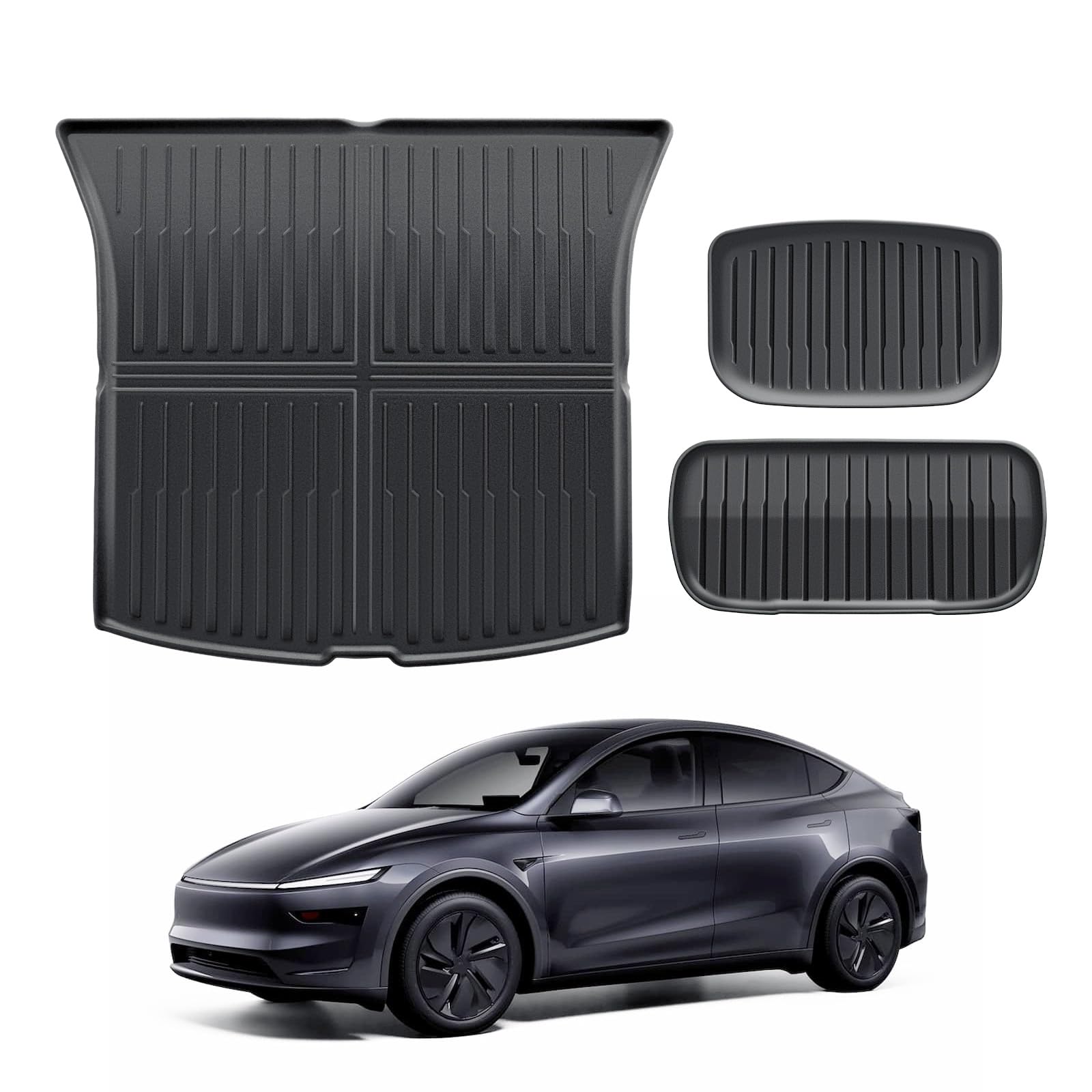 ECOZEN 3pcs Vasca Baule per Tesla Model Y 2025-2026 3D Specifica In TPE Proteggi Bagagliaio auto, Model Y Tappetino del bagagliaio, con bordino rialzato, resistente impermeabile per tutte le stagioni