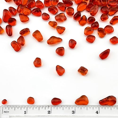 Miniatura 4 de CYS EXCEL Grava para tanque de peces de acuario (1 libra), relleno de jarrón de vidrio rojo naranja para fuente, planta suculenta, piedra de