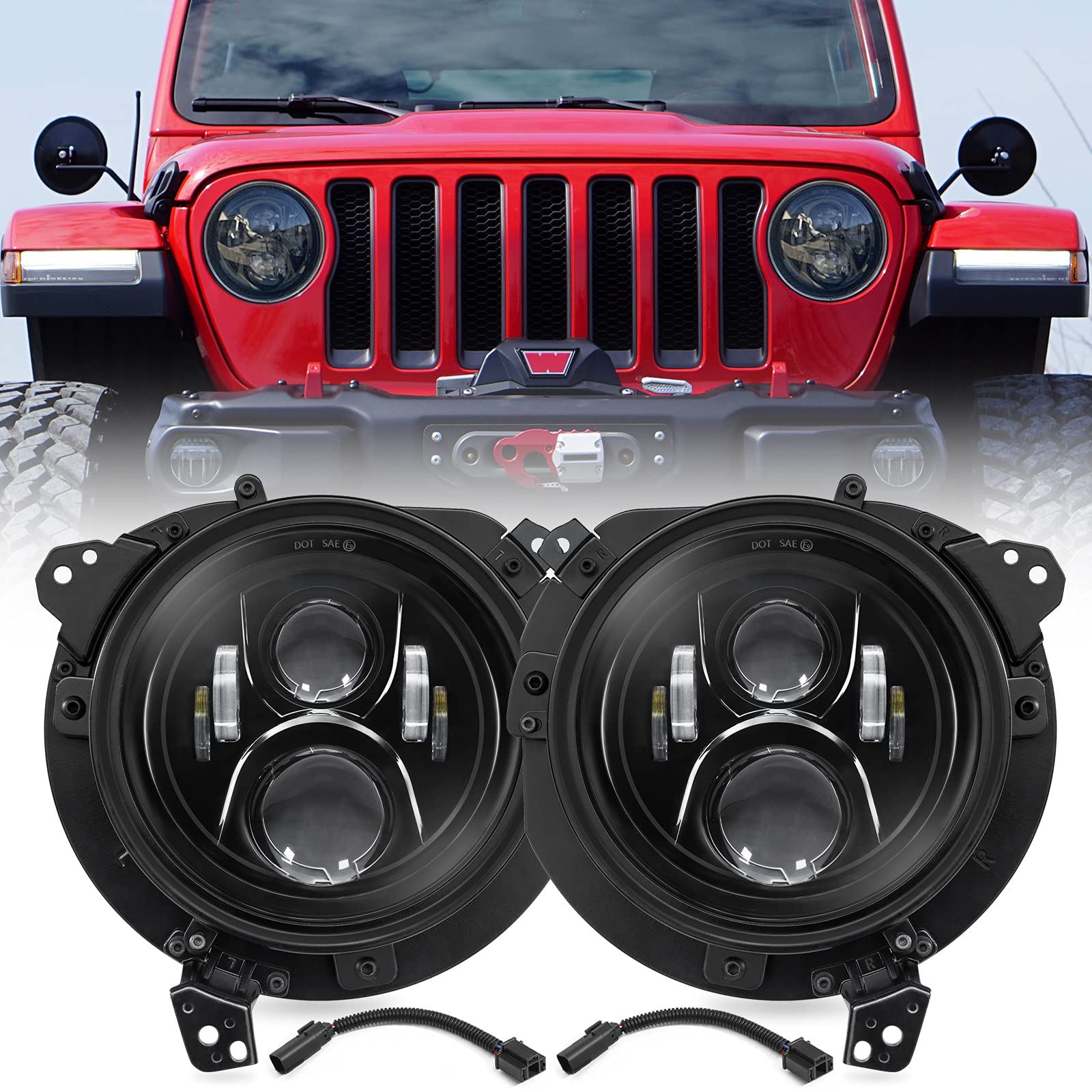 Buy Haitzu 7 Inch Wrangler JL LED Headlights with 7&9 Inch Brackets,1