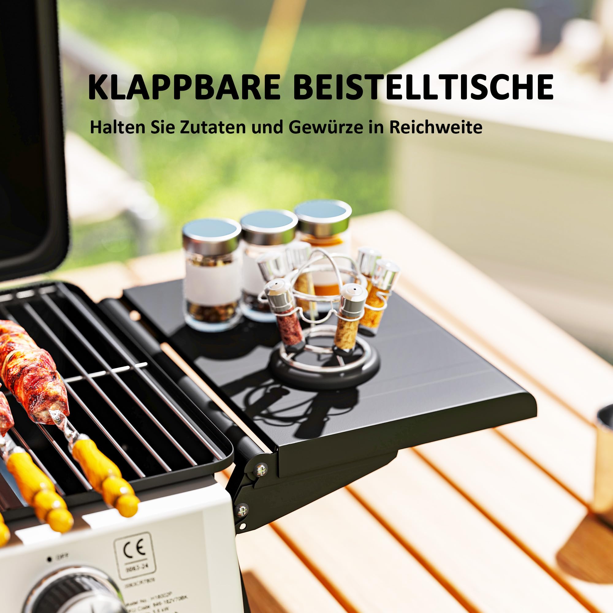 Outsunny Gasgrill 5,6 KW Gas-Grill inkl 2 Edelstahl-Brenner klappbar Seitenablagen Druckminderer Gasschlauch Deckel Thermometer, BBQ Gartengrill für Balkon, Camping-Grill 101 x 48 x 41 cm