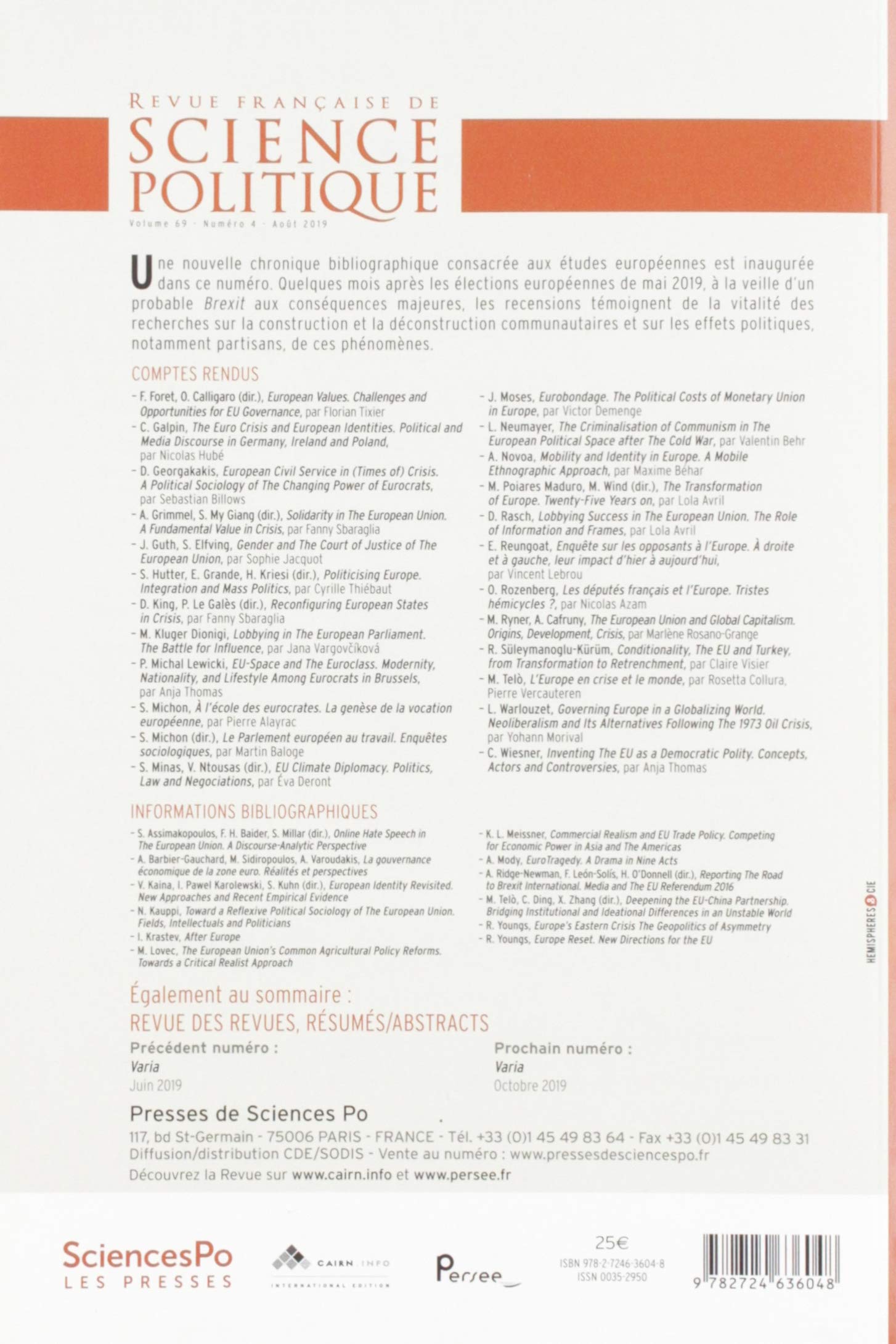 Revue française de science politique 69-4, août 2019 - Varia
