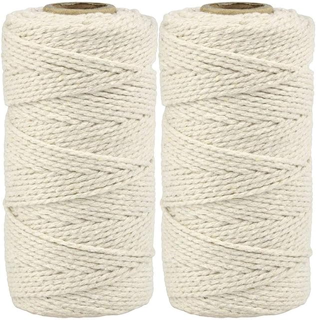 JJSJ Macrame Cord 2Roll 3 mm x 100 m Macramé Rope Cotton, Handmade Natural Cotton Cord Macrame String for Wall Hanging DIY, Plant Pot Hanger Craft Knitting Handmade Making (Beige, 2)