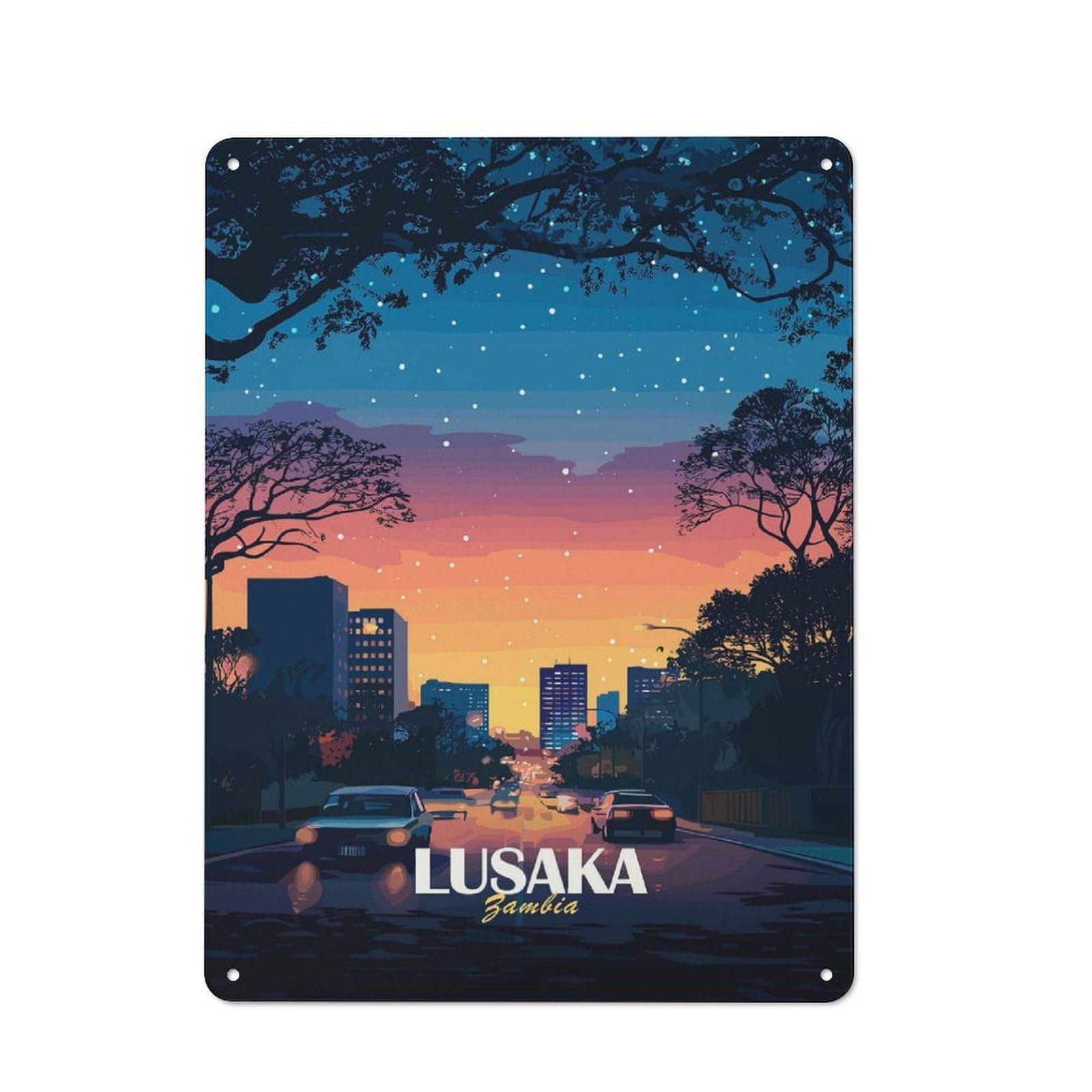 Junmoney Style-16 Lusaka Zambia Cityscape At Dusk Tin Sign 40X30cm For Home Bar Wall, Vintage Wall Decor, For Garage, Workshop And Man Cave Decoration