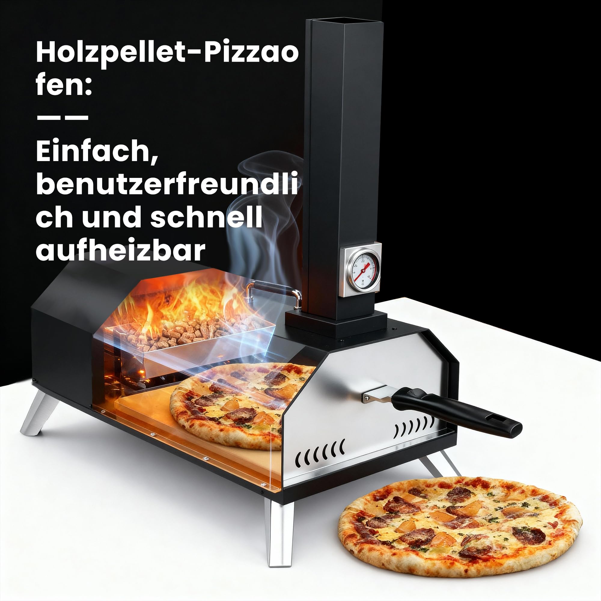 Outdoor Pizzaofen, Holzpellet-pizzarette, 30,5 cm, mit Pizzaschieber und Pizzaschneider für Strand, Camping