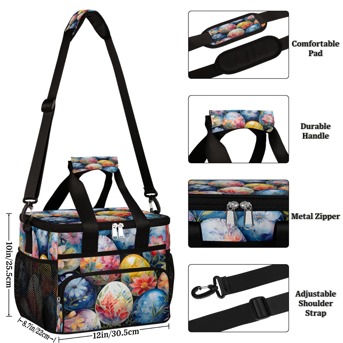 Insulated Picnic Backpack Lunch Box for Women Men Picnic Basket Tote Lunch Bag Picnic Bag Portable Lunch Bags for Picnic, Beach, Work, Trip,Office, Camp Happy Easter Day Egg