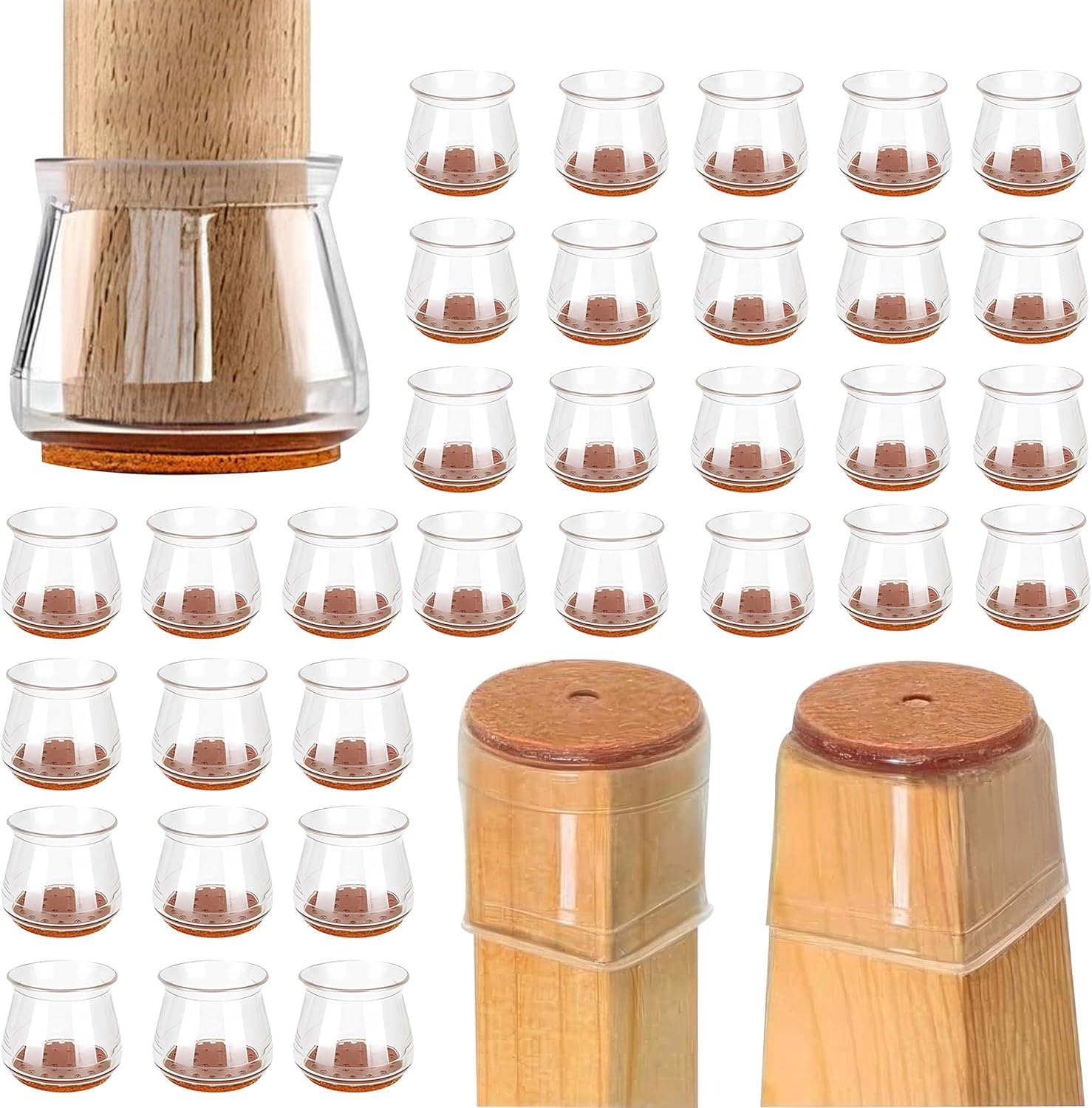 Ksvs 32 Pcs Chair Leg Floor Protectors, Transparent Silicone Caps With Felt Pads,To Protect Wood Floors Tile Pads Furniture Caps, To Prevent Hard Scratches And Reduce Noise (32 Pcs)