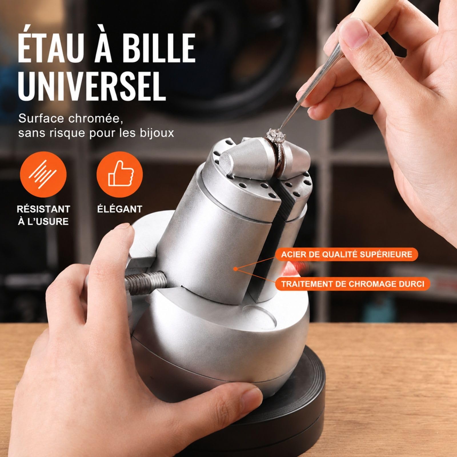 Étau boule de graveur avec base rotative, mâchoires réglables et 69 accessoires pour gravure et fabrication de bijoux