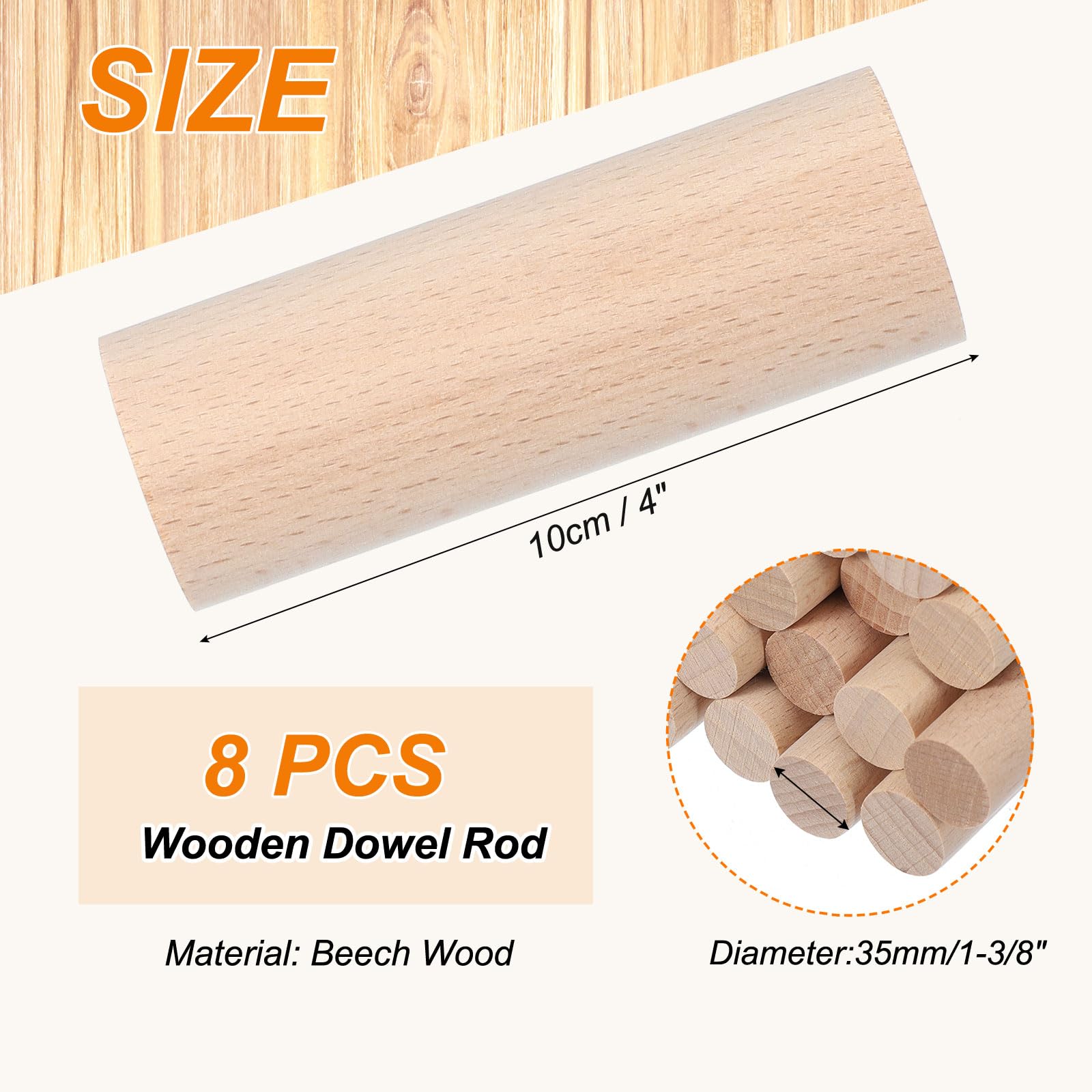 PATIKIL 1-3/8 x 4 Inch Wooden Dowel Rod - Image 2