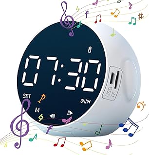 itrimaka 2023 Newest Blue-tooth Speaker With Digital Alarm Clock, Mirror LED Display Charging Speaker, Usb Alarm Clocks For Bedrooms, FM Clock Radio For Heavy Sleepers Adults/Teens With Dual Alarms