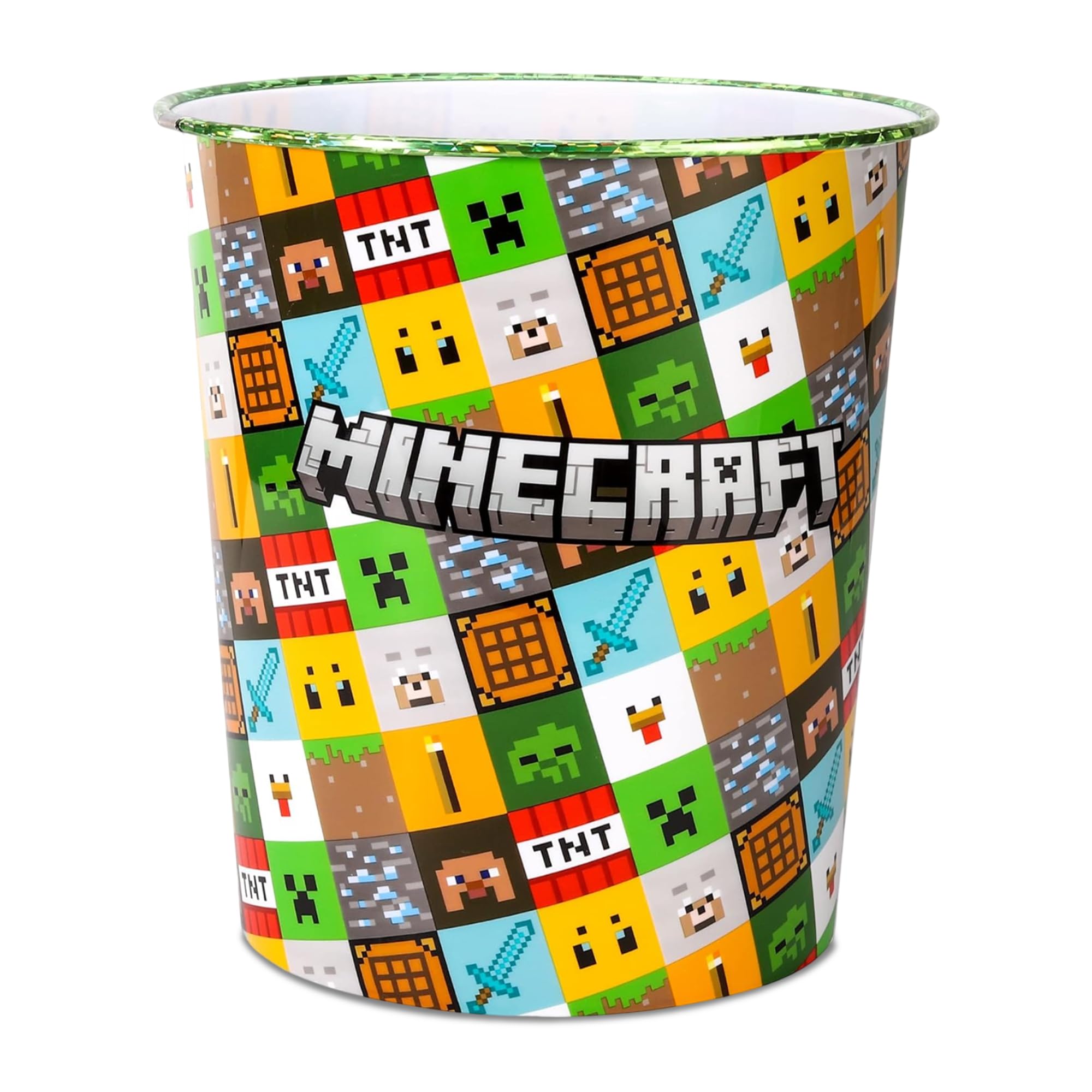 Zawadi Global Minecraft Kids Childrens Waste Bucket Paper Bin Basket for Bedroom Study Desk Dustbin
