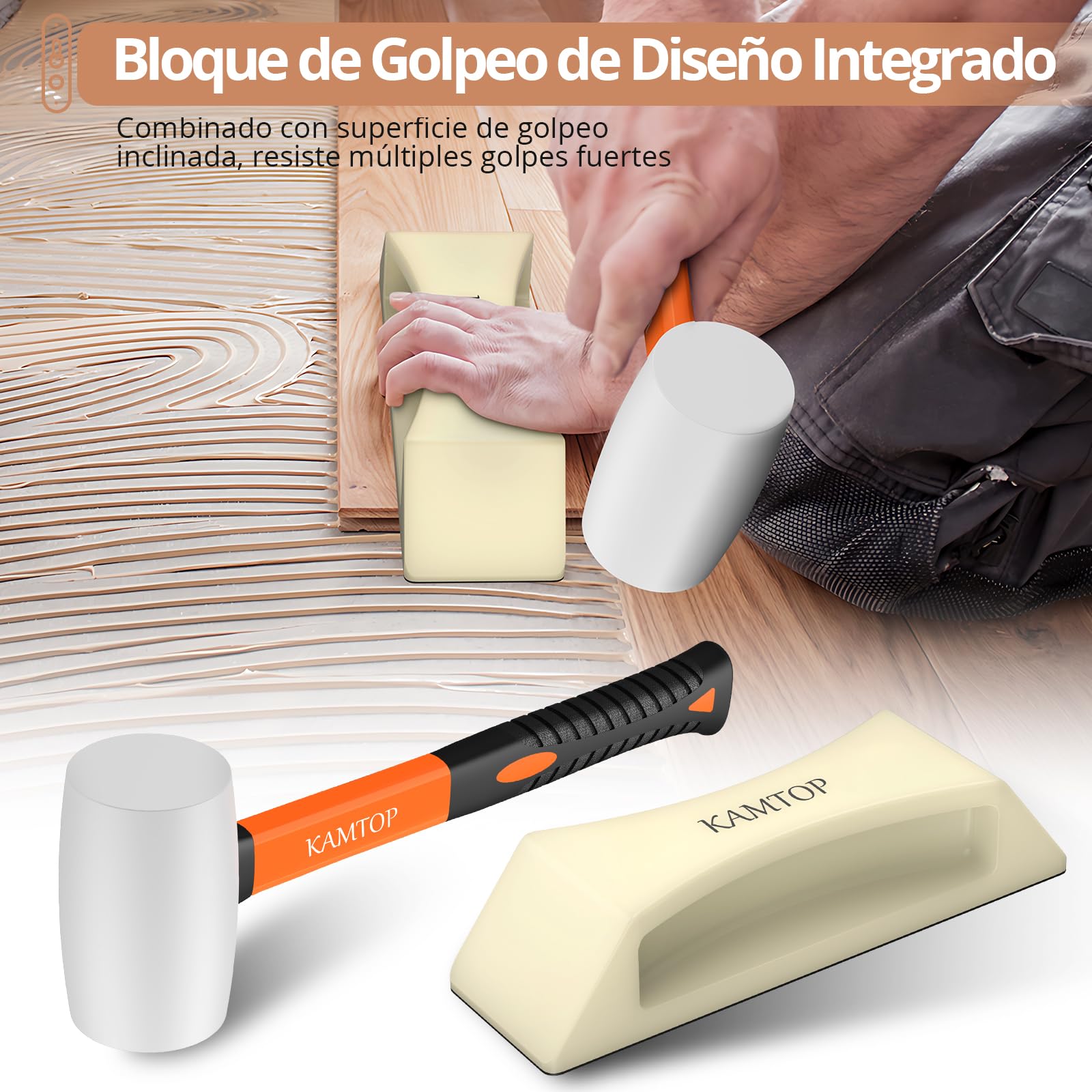 Kamtop Kit Instalación Suelo Laminado Profesional con Bloque Nano-Succión, Martillo Goma 16 oz y Esponja - Herramientas Reparación Tarima Flotante, Montaje Parquet, y Ajuste Paneles Sin Huecos