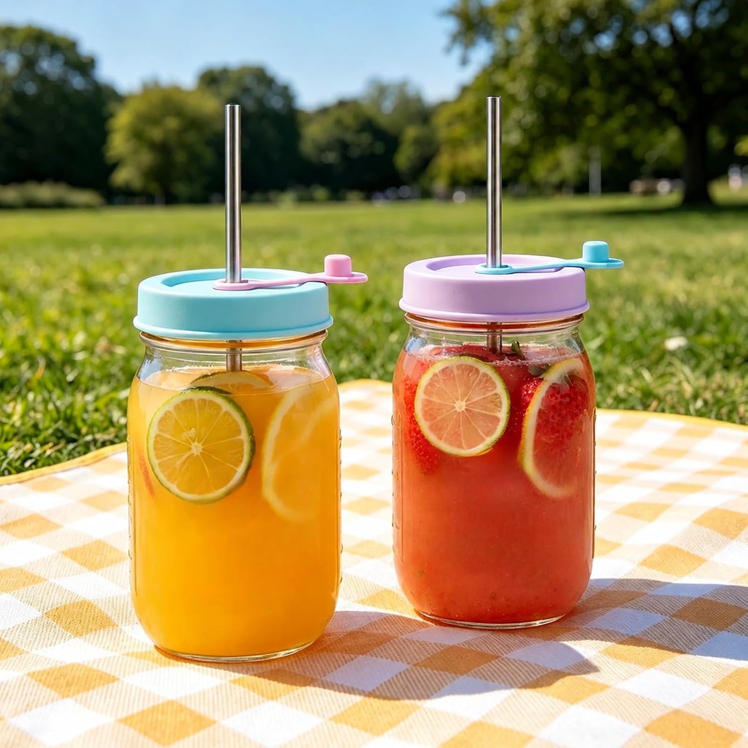 Silicone Mason Jar Drinking Lids with Straws, 4 Pack, Leak-Proof