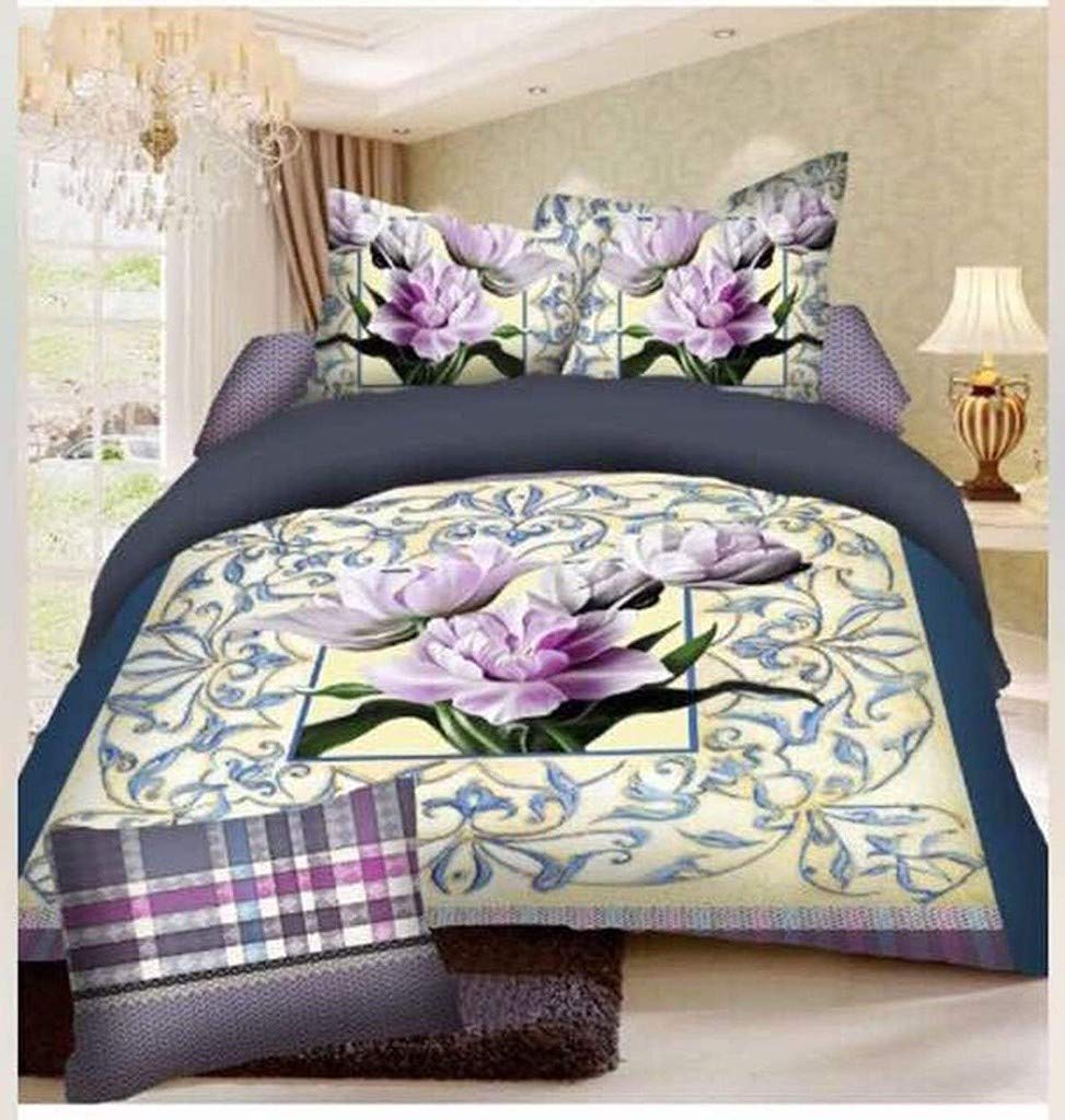 House Of Sensation Home Decor Classic Petal Microfiber Glace Cotton AC Comforter Set King Size Double Bed with Matching bedsheet- and Two Pillow Covers II 4 pc Bedding Set-Multi-Color