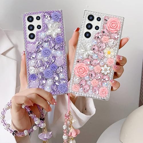 Miniatura 6 de Funda para Samsung Galaxy S23 Ultra Glitter Bling Case, bonita funda de lujo con diamantes de imitación 3D con diamantes de imitación y perla con