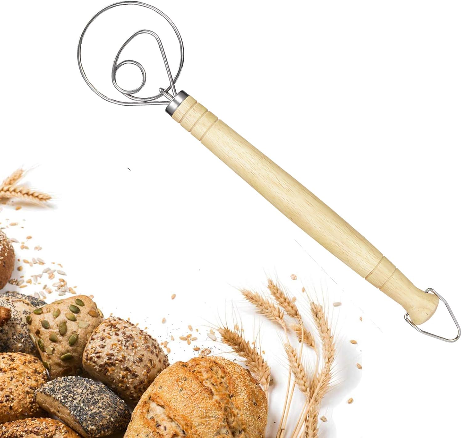 Danish Dough Whisk, Dutch Whisk, MUBEE 13” Stainless Steel