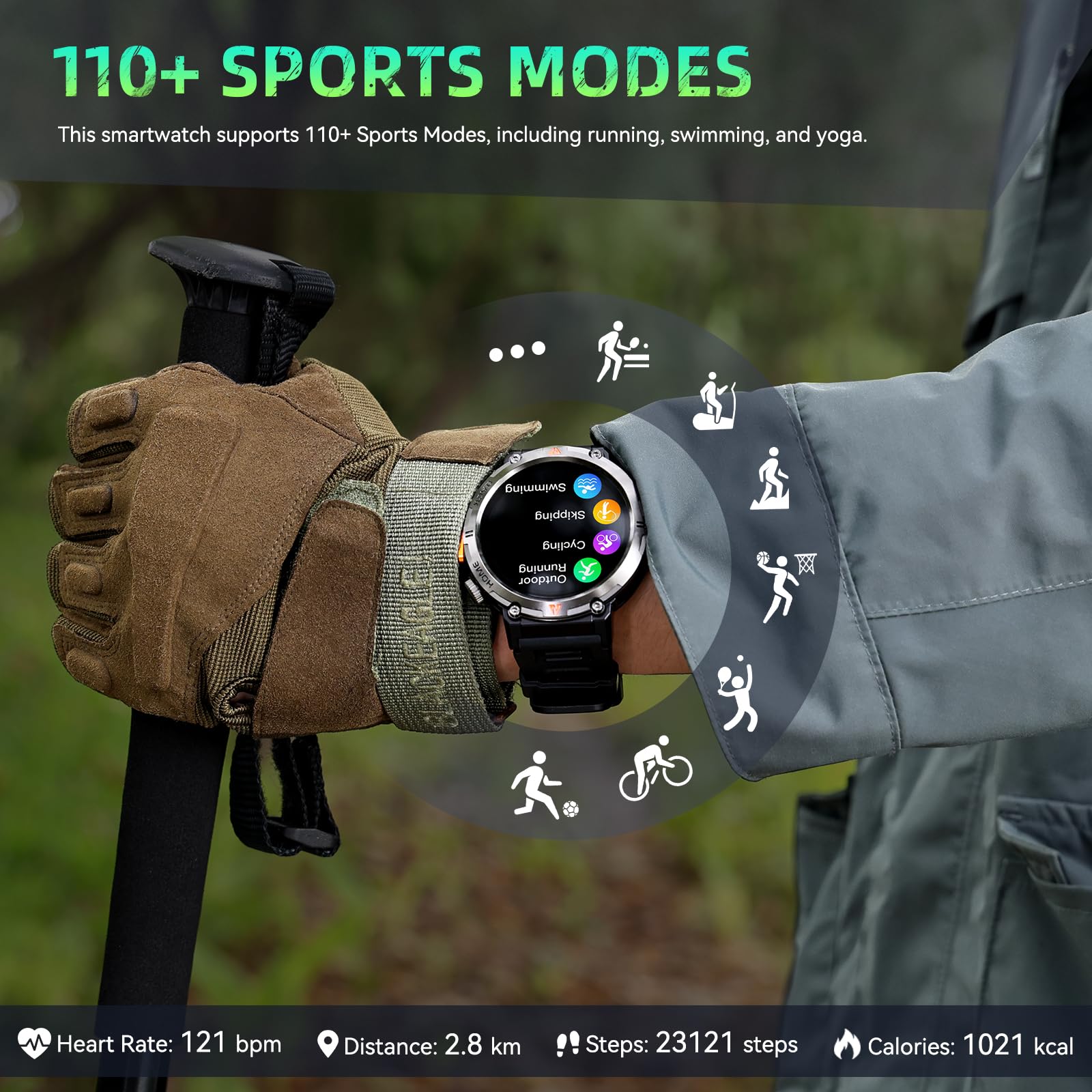 GPS Smartwatch Militare Uomo Impermeabile 3ATM con Torcia LED Bussola, 1,45" HD Rugged Smartwatch Orologio con Chiamate Bluetooth, Fitness Watch con Cardiaca SpO2 Notifiche WhatsApp per Android iOS