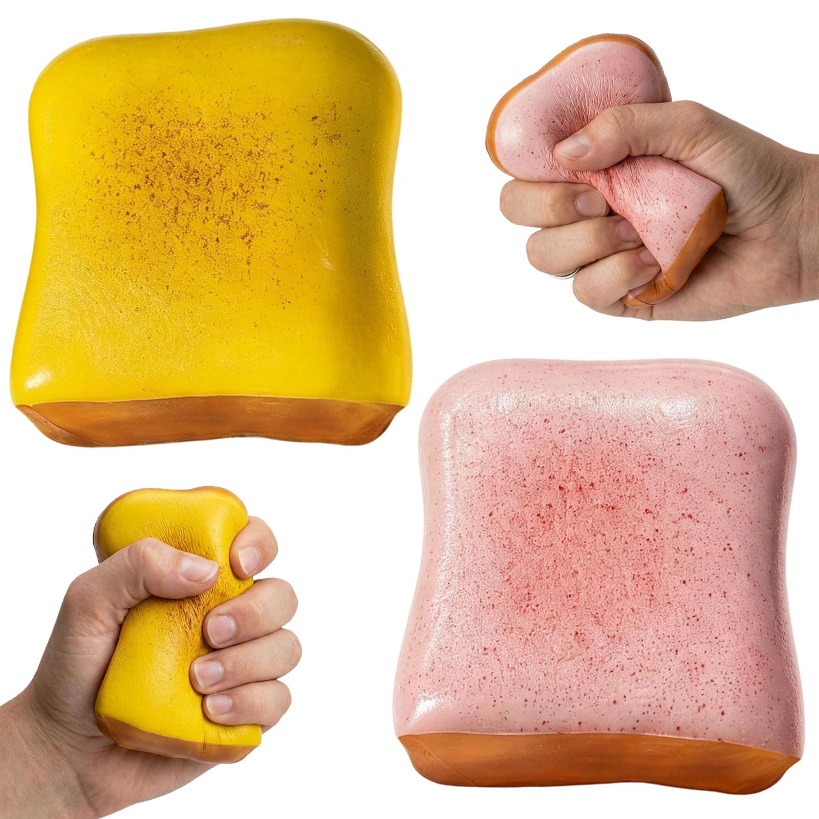 2Pcs Toast Squishy, Yellow and Pink Squishy Toast，Slow Rise Squishies Sensory Experience, Stress Management Tools for Desk, Gifting, Office and Study Environments