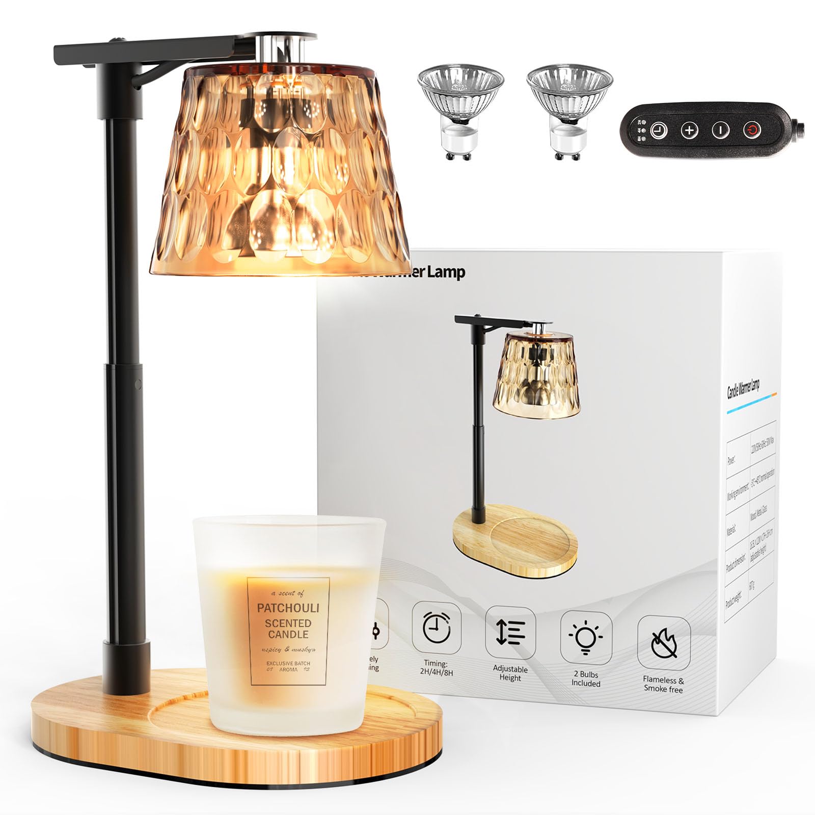 Calentador de Velas con Temporizador y regulador de Intensidad, lámpara de Cera aromática de Cristal, para decoración del hogar, con 2 Bombillas
