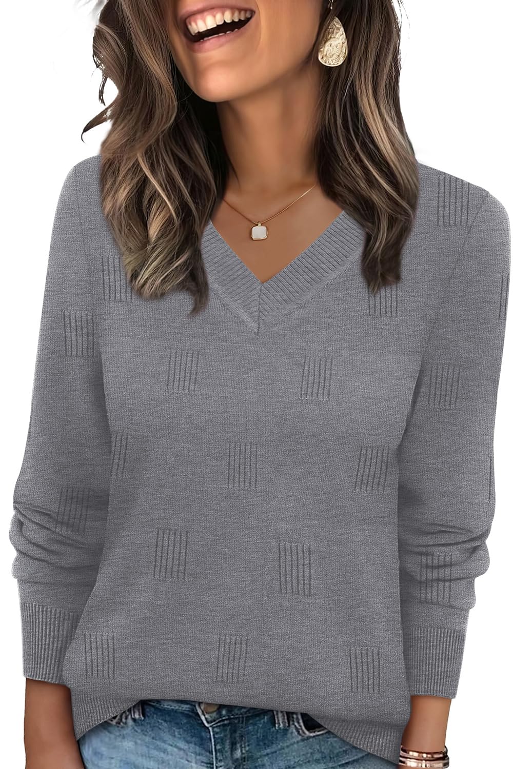 WIHOLL Sweaters for Women V Neck Long Sleeve Tops Fashion Lightweight Pullover Clothes Fall Outfits 2026