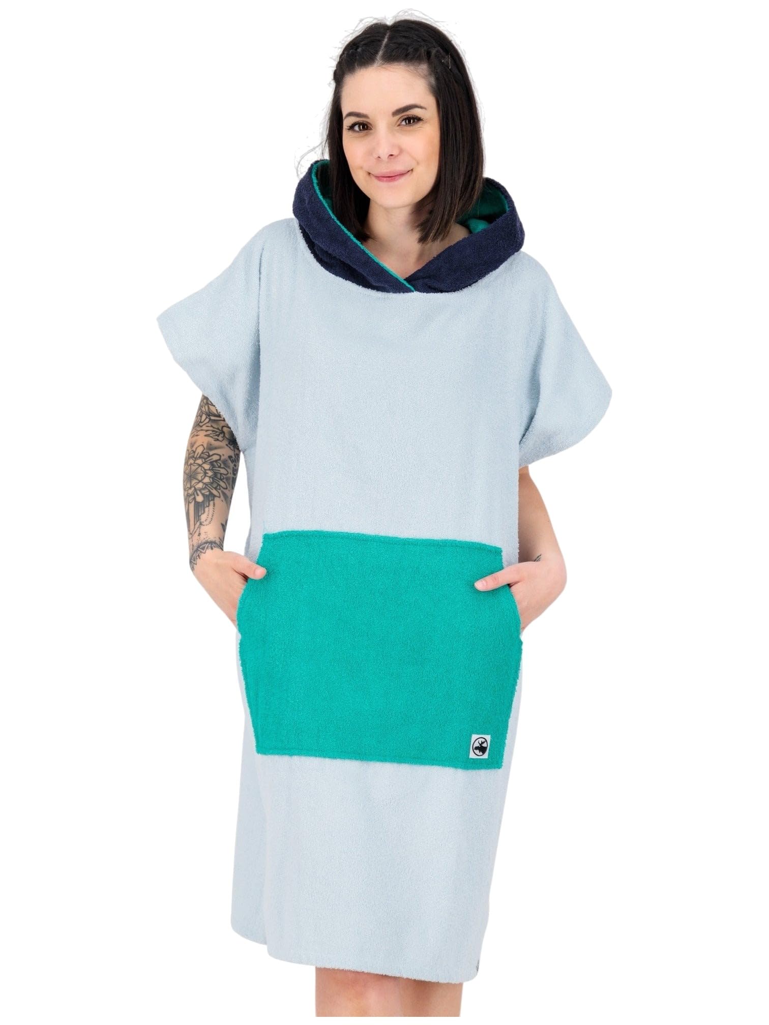 DEPROC-Active - Poncho da spiaggia per surf, 100% cotone, Azzurro, M alto