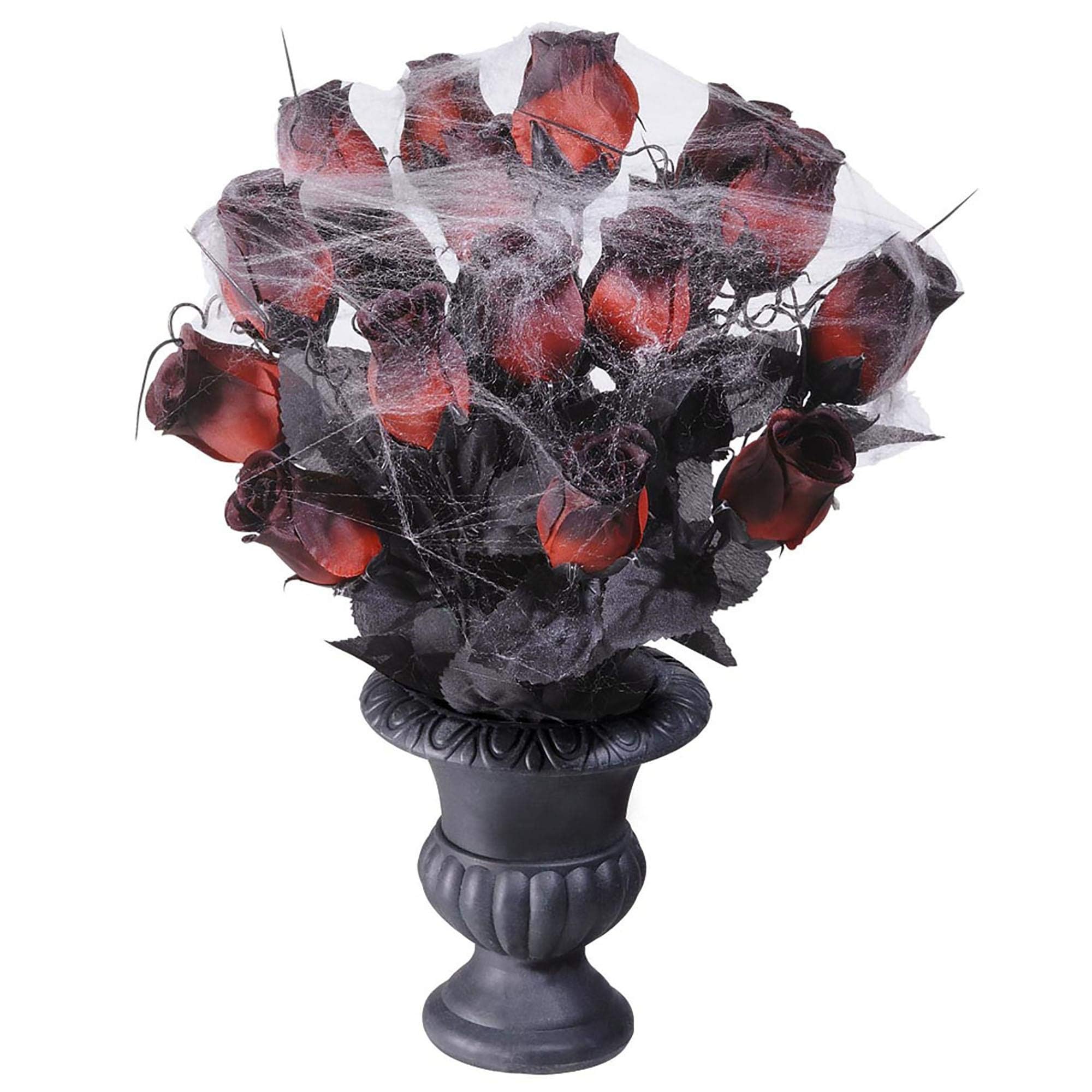 Vases 15 Red Roses & Spiderweb Accessory for Halloween Fancy Dress