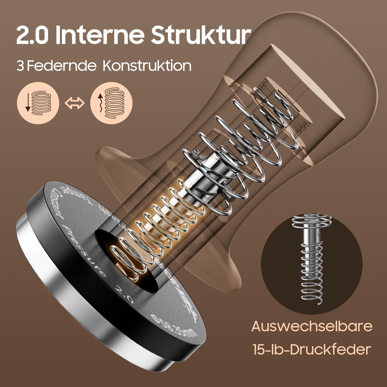 MHW-3BOMBER Flash Tamper 2.0, Tamper 58,35 mm Konstanter Druck mit Sound Feedback, 3 federbelasteten Druck 15/30lbs, Espresso Stampfer, Espresso Tamper, Barista Zubehör für Kaffeelieber,T6172T