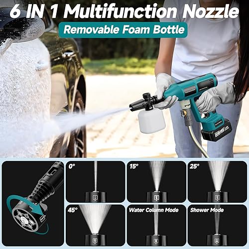 Miniatura 4 de Lavadora a presión inalámbrica 2025 mejorada, lavadora de energía portátil con batería de 4.0Ah y cargador, lavadora a presión manual de 700 PSI con