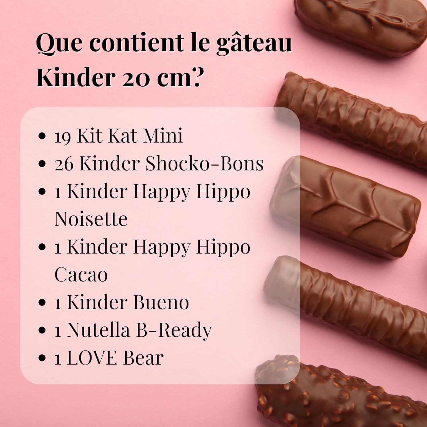 Tarte au chocolat Kit Kat + Ours LOVE - Cadeau pour la Saint-Valentin. Kinder Bueno, Kinder Chocolate, Happy Hippo - Tarte de 20 cm [IAMI]