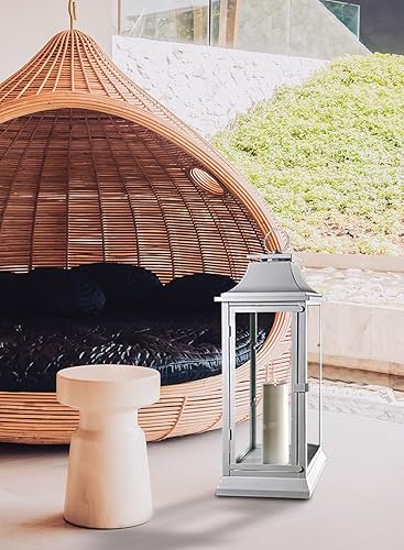 Miniatura 2 de Serene Spaces Living Faroles blancos de huracán con paneles de vidrio transparente, perfectas para decoración del hogar, fiestas y eventos, mesa o