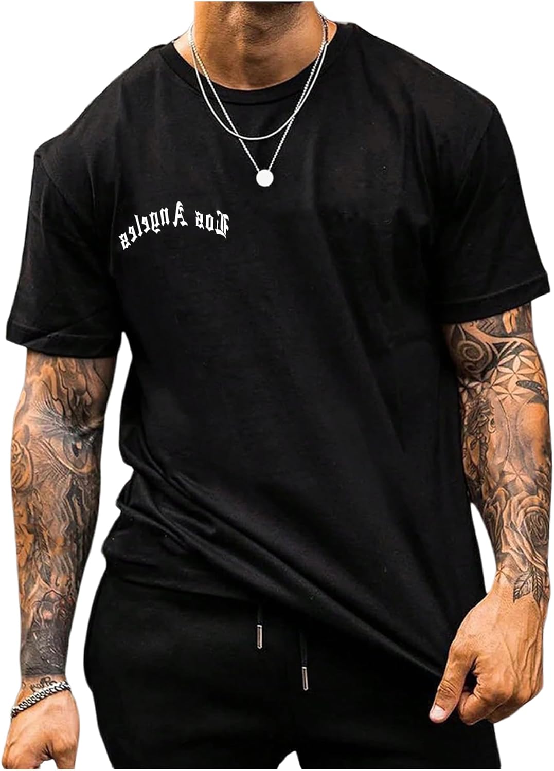 OYOANGLE Men's Graphic Tees Letter Print Short Sleeve Tee Shirts Casual Summer Tshirt Tops