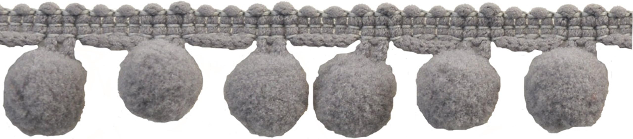 Pompom Fringe 1-Inch Polyester Fringe Rolls for Arts and Crafts, 10-Yard, Gray