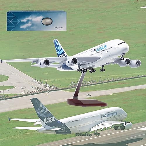 Miniatura 8 de Modelo de avión a escala 1:160 de 18.1 pulgadas, modelo de prototipo Airbus A380, modelo Jet Plane Collectibles de resina con ruedas fundido a Led