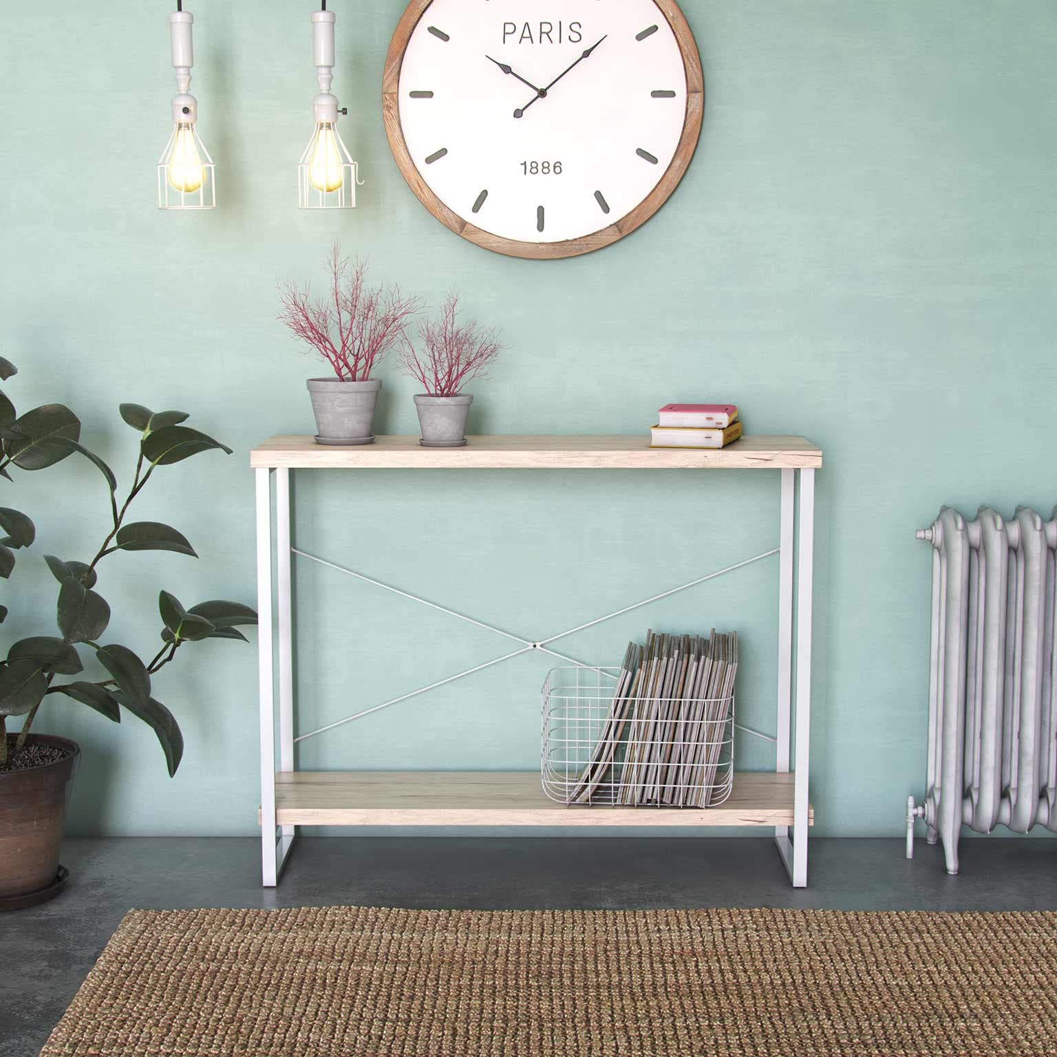 Versa Taline Mueble Recibidor Estrecho para Entrada o Pasillo, Mesa Consola, con Estante Inferior, Medidas (Al x L x An) 80 x 30 x 100 cm, Madera y Metal, Color Blanco