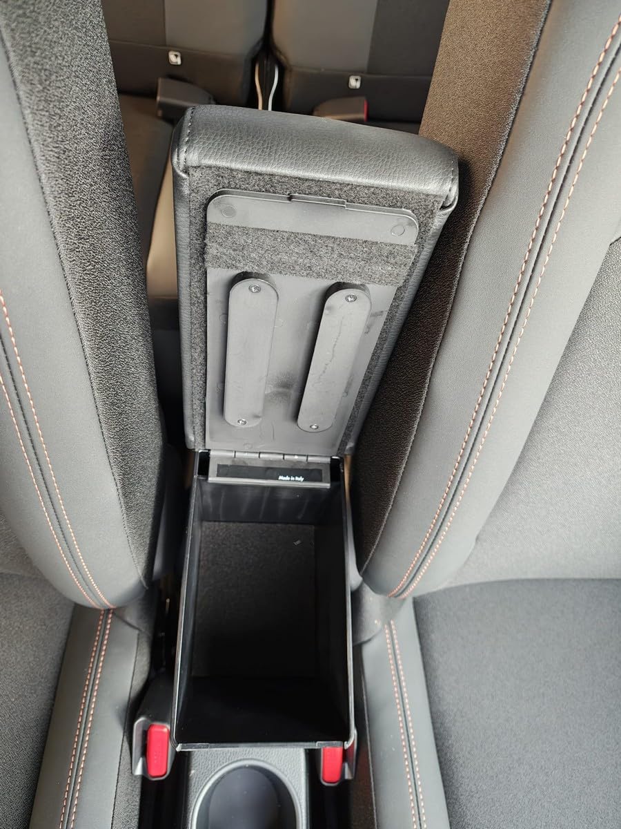 WOOD COMPANY Bracciolo Compatibile con TOYOTA AYGO X (versione 2026) in Ecopelle Nera con ampio portaoggetti e cuscino regolabile in lunghezza