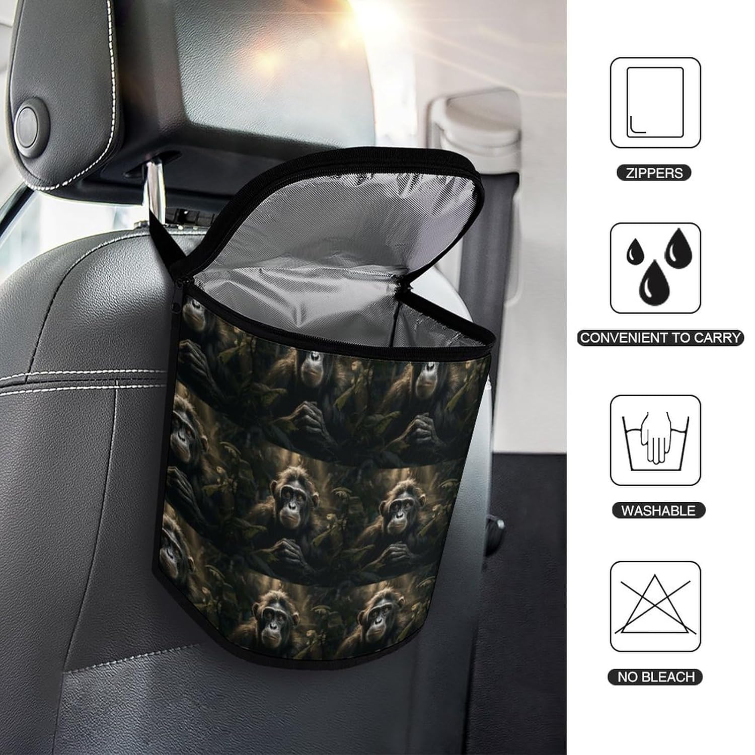 Hanging Car Trash Bag Monkey in Jungle Printed Car Garbage Storage Bag Leakproof Car Trash Can Portable Garbage Storage Bags