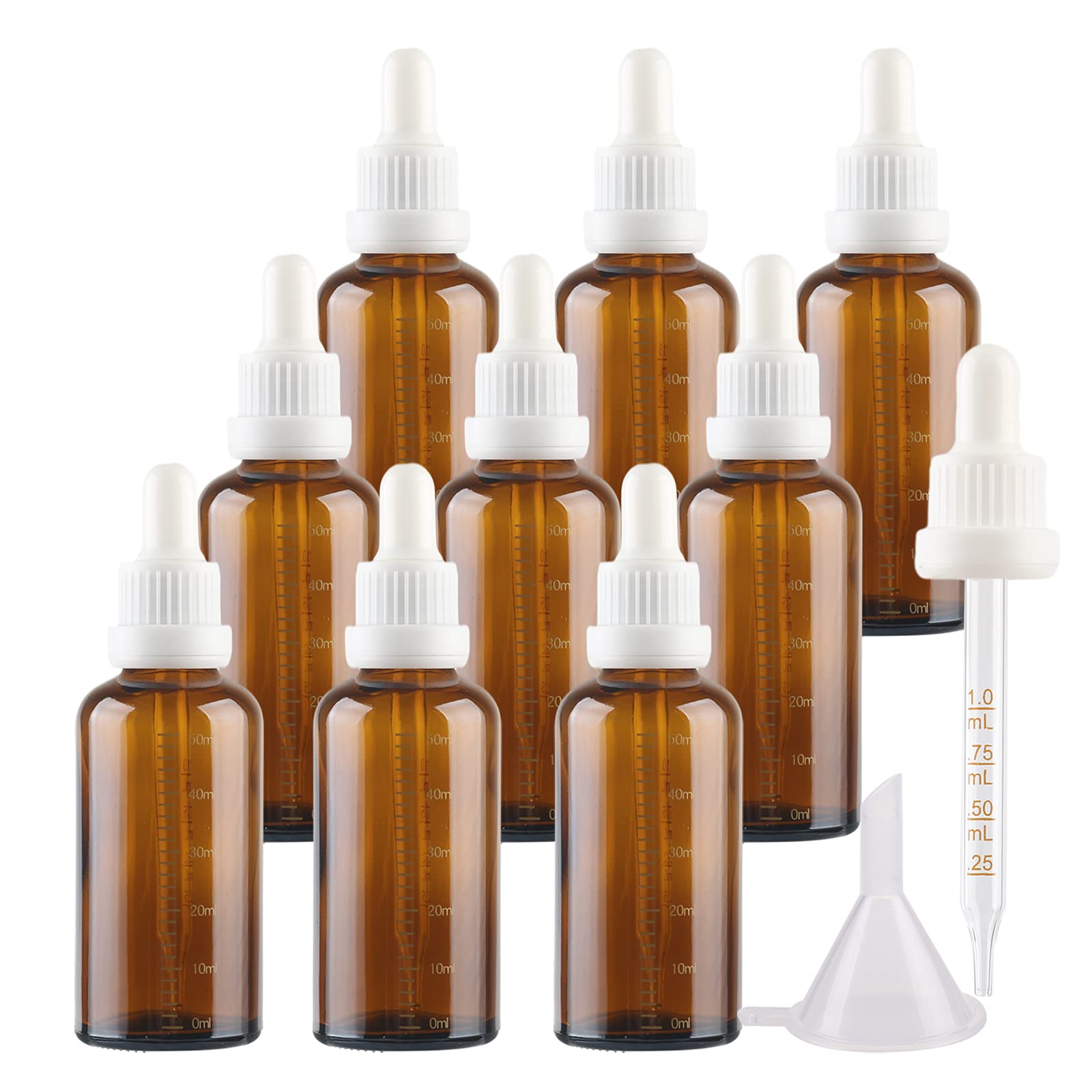24 Piezas 50 ml Ámbar Frasco Cuentagotas Cristal con Gotero Graduado y Cierre Blanco a Prueba de Manipulaciones, Marrón Botellas Cuentagotas Calibrado para Aromaterapia Aceites Esenciales