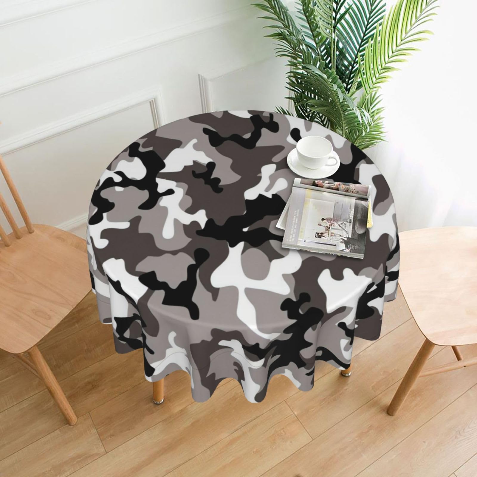 YYHWHJDE Black Grey White Camo Prints Round Decorative Tablecloth 60in – Elevate Your Dining Space with this Elegant Throw for Everyday Charm & Special Occasions