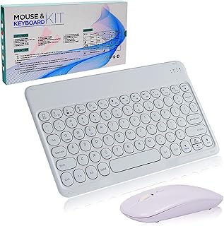 Wireless Keyboard and Mouse,Bluetooth Keyboard and Mouse Set Rechargeable Mini Small Keyboard Silent Mouse 10inch Compact Flat Keyboard for Computer/iPad/PC/Laptop/Tablet/Surface/Mac/Microsoft/Android