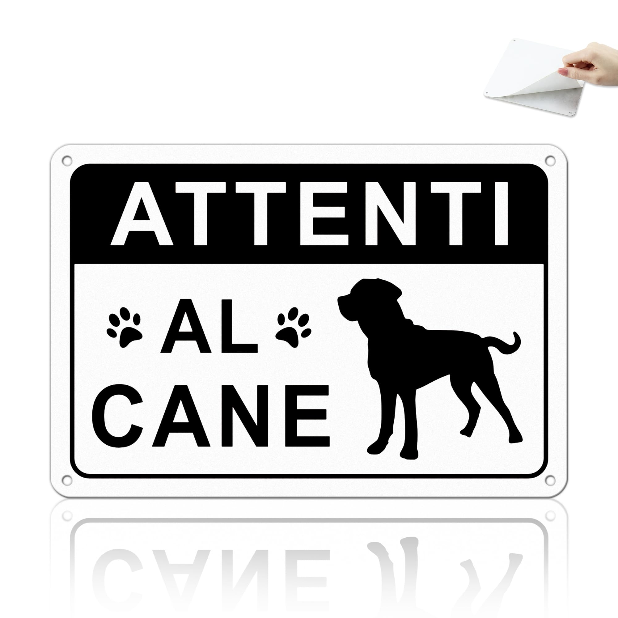 TAKULA Cartello Attenti al Cane Professionale 22x15cm - Alluminio Riflettente con Adesivo Forte - Impermeabile e Antigraffio - Ideale per Cancelli e Giardini