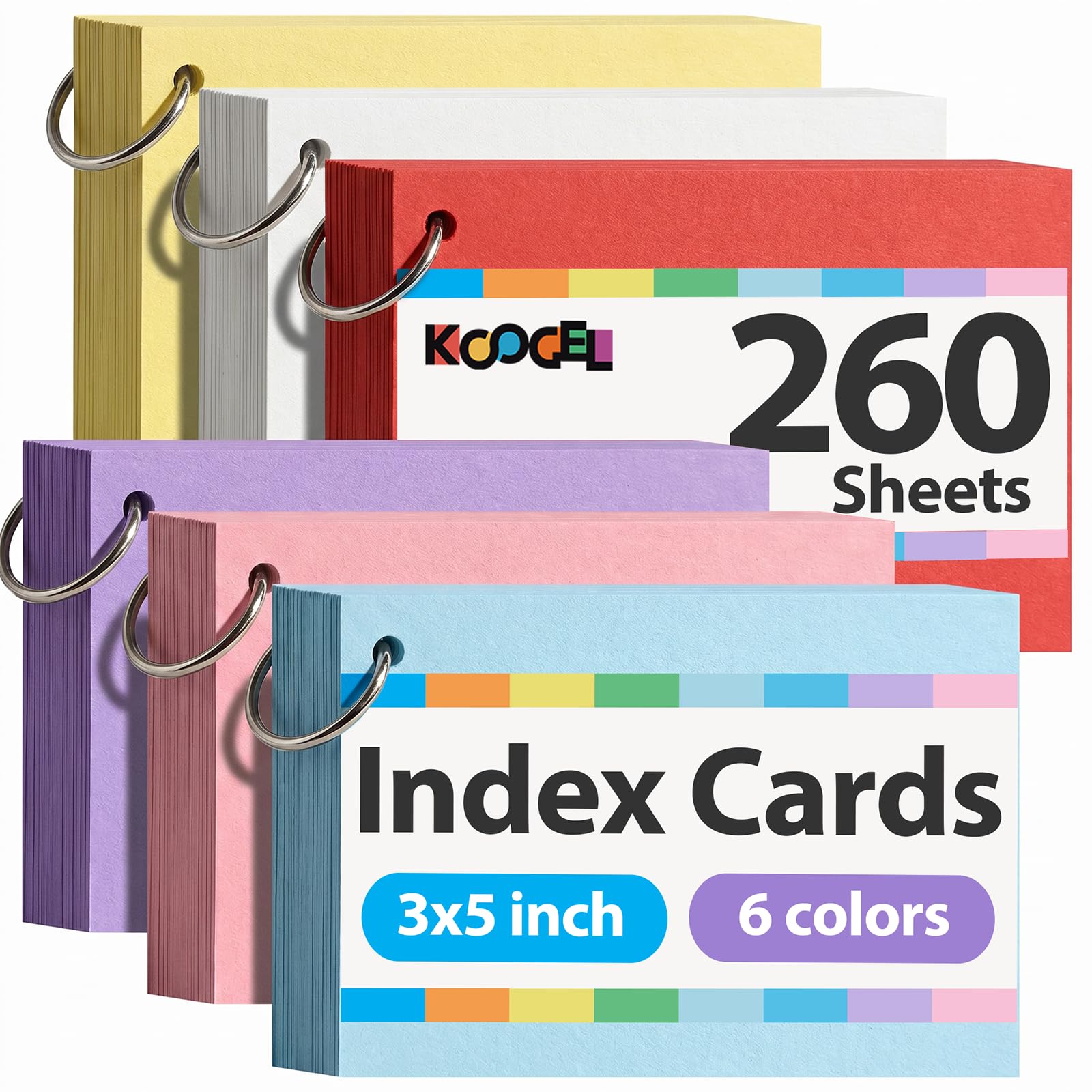 Amazon.com : BOOKNOW Index Cards 3x5, Flash Cards with Ring