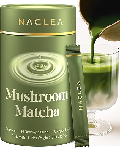 Matcha de hongos, té ceremonial japonés infundido con 7 hongos superalimentos, aceite MCT, leche de coco en polvo, matcha último de gran sabor, 3.52