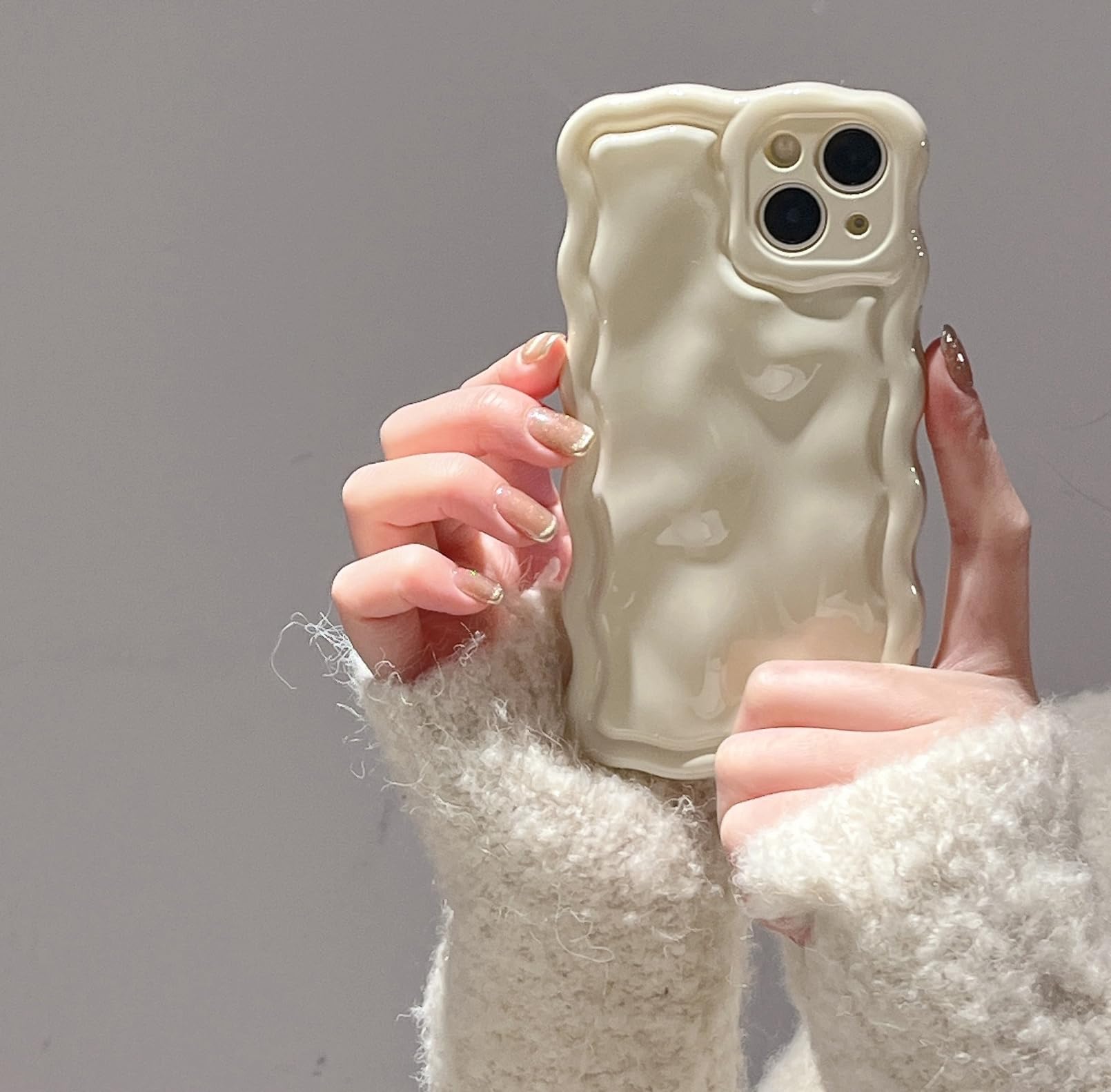 FABSPARK Case for iPhone 16e/17e,Cute 3D Solid Color Meteorite Bubble Water Ripple Curly Wavy Frame Case,Soft TPU Shockproof for iPhone 17e/16e 6.1 inch,Cream White