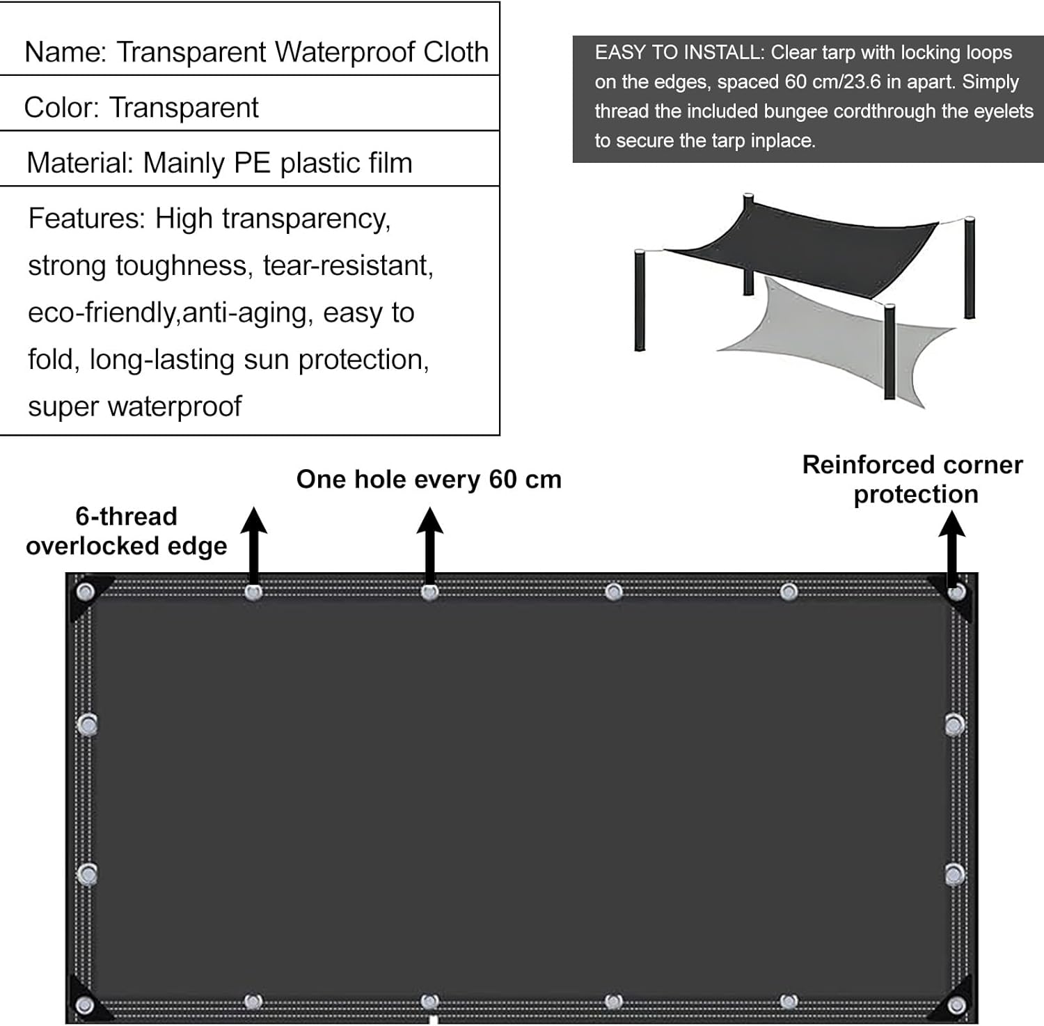 Clear Waterproof Tarps (Increase Grommets) Heavy Duty Poly Tarpaulin Outdoor Rainproof Covering, Clear Plastic Vinyl Tarp for Greenhouse, Porch, Garden & Pavilion Shelter(1x9m/3.3x29.5ft)