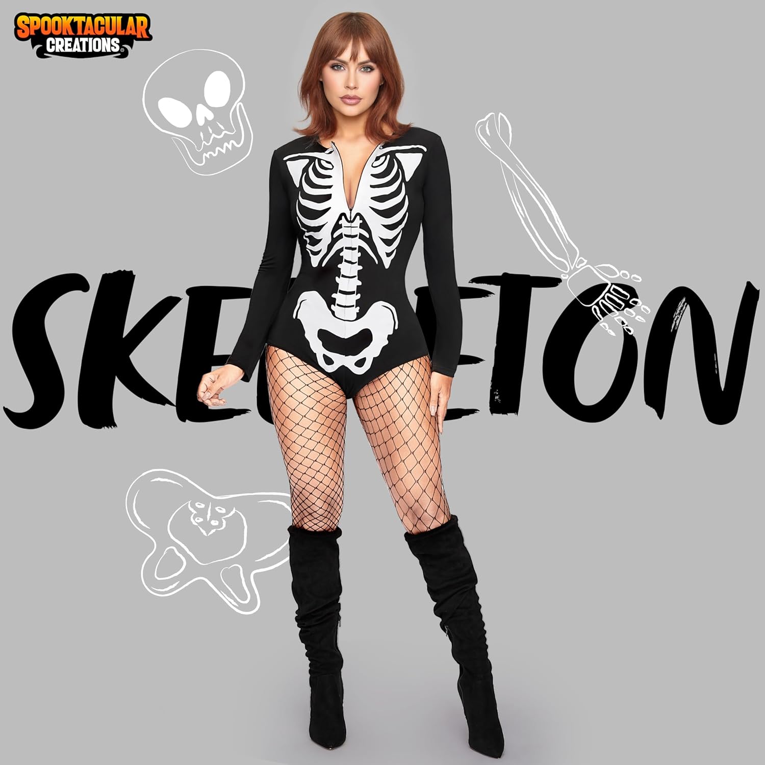 Spooktacular Creations Skeleton Costume Women, Skeleton Bodysuit for Adult, Halloween Costumes for Women Adult 2025 - Image 2