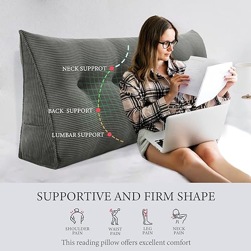 Miniatura 2 de Almohada de lectura triangular XL con cabecera de cuña, almohada extra grande de apoyo de espalda para sentarse en la cama, sofá cama, cojín de