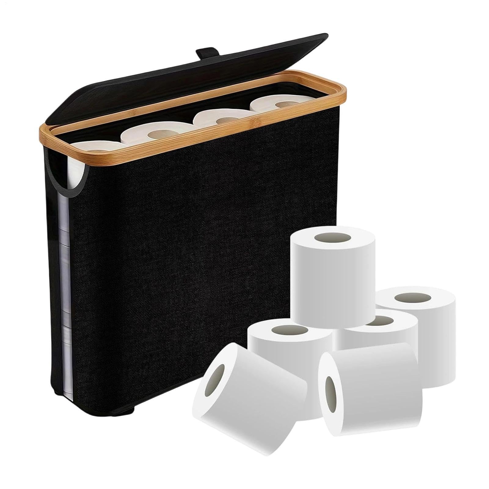Rangeur pour Papier Toilette,Conteneur Pliable autoportant - Panier à Rouleaux de Papier Toilette avec Un Couvercle et Une poignée,pour jusqu'à 12 Rouleaux, Salle de Bain, Salon, Placard