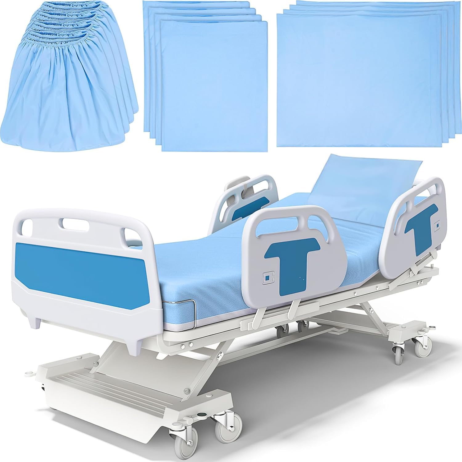 Parure de lit d'hôpital 12 pièces et drap extra long bleu avec drap et taie d'oreiller