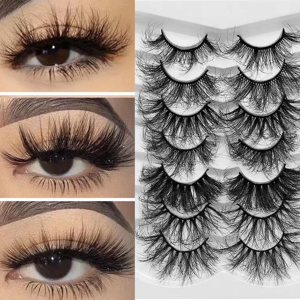 Ciglia finte da 25 mm, drammatiche ciglia in finto visone 8D, 7 stili misti, morbide, soffici, lunghe, voluminose, per Halloween e cosplay