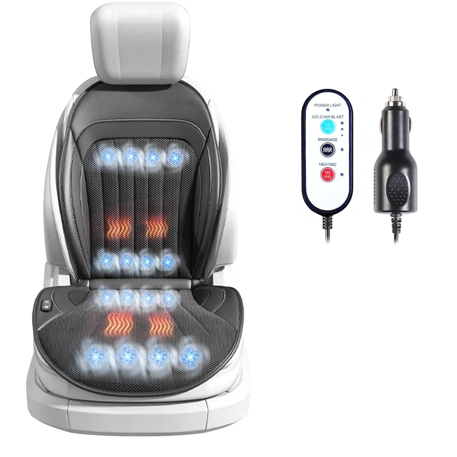 ICY Seat Car Cooling Cushion - 12 Fan With 3 Speeds & Massage, 12V, Universal Fit